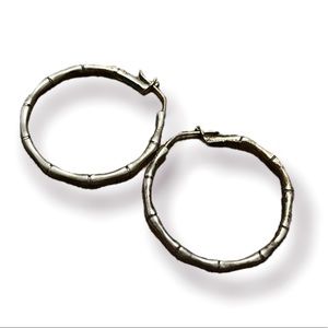 Vintage Sterling Silver Bamboo Vine Hoops Signed SU 925
